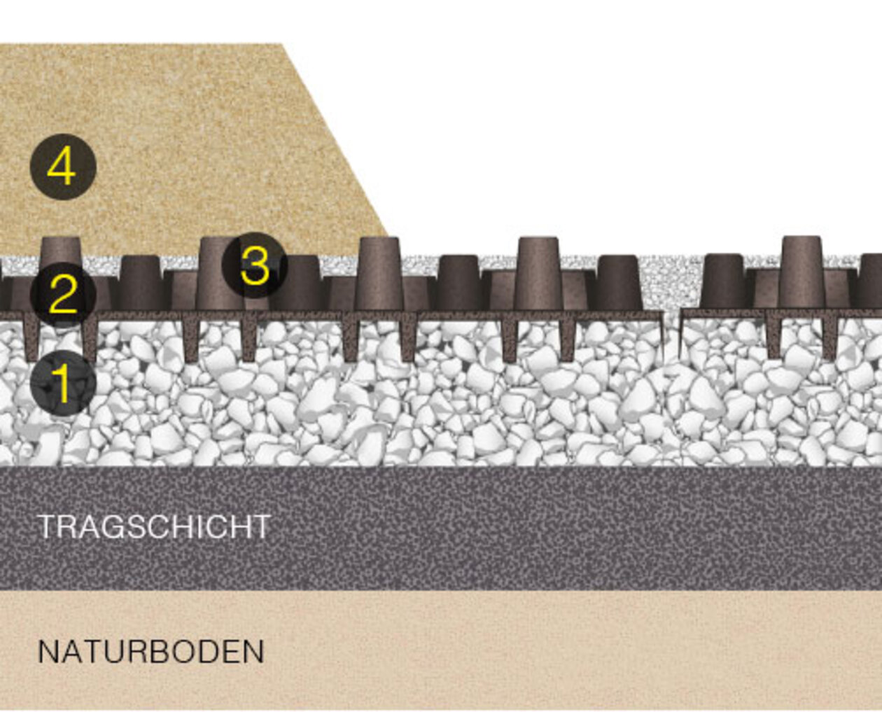 4-schichtiger Aufbau eines Paddockbodens 4-schichtiger Aufbau eines Paddockbodens